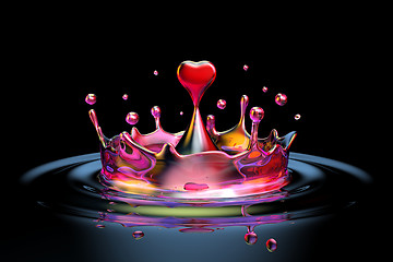 Image showing falling heart shaped water drop into the water