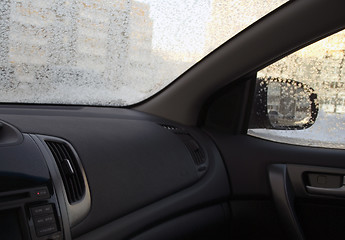 Image showing Inside the car in frosty wintertime