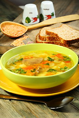 Image showing Soup of vegetables and red lentils.