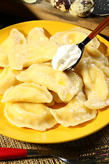 Image showing Dumplings with cheese closeup. 