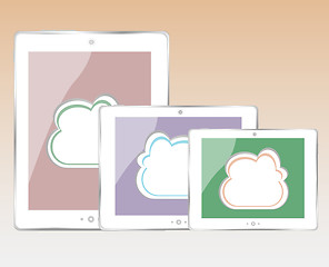 Image showing Tablet pc with 3d abstract cloud