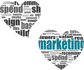 Image showing Social media marketing concept in word tag cloud in heart