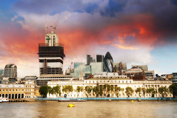 Image showing Sunset Colors over City of London financial center