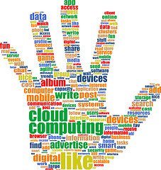 Image showing cloud computing tag cloud hand isolated on a white background