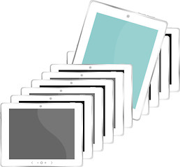 Image showing Group of white tablet pc isolated on white background