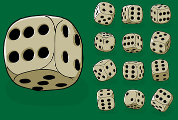 Image showing Set of old dices on green - illustration