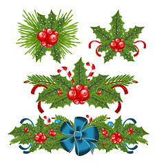 Image showing Set holly berry sprigs for christmas decorations