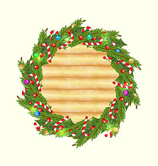 Image showing Christmas wood background with holiday decoration