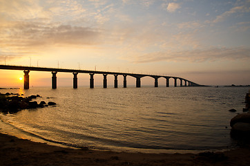 Image showing Sunrise at bridge