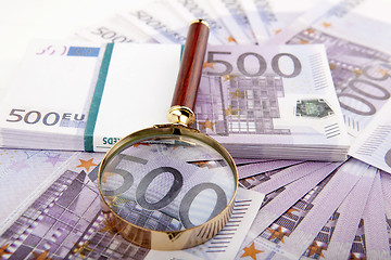 Image showing Euros with loupe 