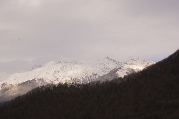 Image showing Cloudy day far in the mountains