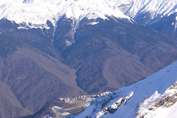 Image showing Winter mountain valleys and peaks