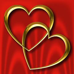 Image showing Gold Hearts on Red Silk