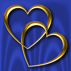 Image showing Gold Hearts on Blue Silk