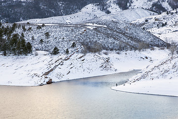 Image showing mountain lake at winter dusk