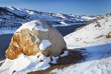 Image showing mountain lake in winter scenery