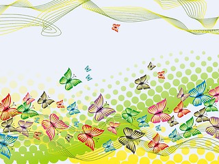 Image showing Colorful background with butterfly, crossed lines and halftone