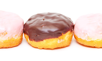 Image showing Chocolate and Pink icing Donuts