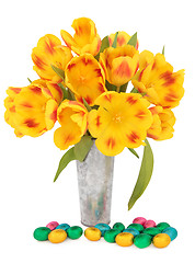 Image showing Easter Eggs and Tulips 