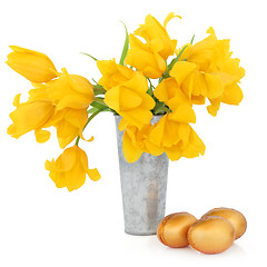 Image showing Easter Eggs and Tulips