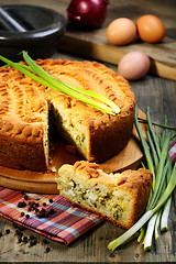 Image showing Pie with egg and green onions.