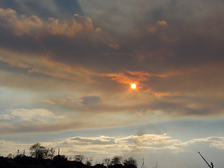 Image showing Forest fire smoggy sky