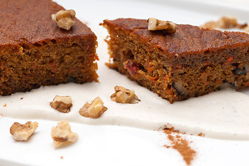 Image showing fresh healthy carrots and walnuts cake dessert