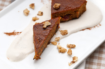 Image showing fresh healthy carrots and walnuts cake dessert