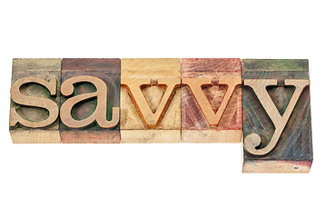 Image showing savvy word in wood type