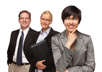 Image showing Businesswoman with Team Portrait on White