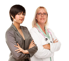 Image showing Young Mixed Race Woman with Female Doctor or Nurse on White