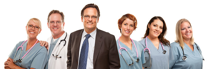 Image showing Friendly Male and Female Doctors with Businessman on White 