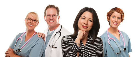 Image showing Hispanic Woman with Male and Female Doctors or Nurses