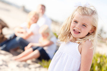 Image showing Adorable Little Blonde Girl Having Fun At the Beach