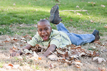 Image showing Young African American Boy Playing in the Park