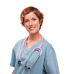 Image showing Smiling Female Doctor or Nurse on White
