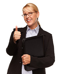 Image showing Attractive Blond Businesswoman with Thumbs Up Isolated on White