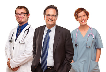 Image showing Smiling Businessman with Doctors and Nurses