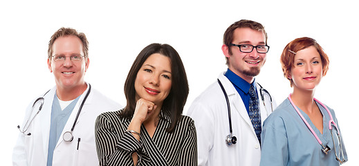 Image showing Hispanic Woman with Male and Female Doctors or Nurses