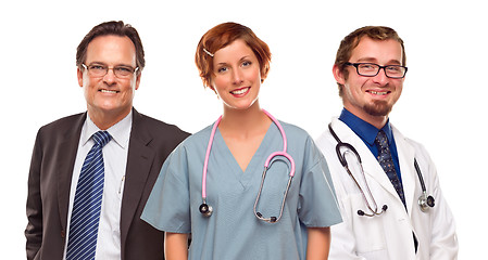 Image showing Group of Doctors or Nurses and Businessman on White