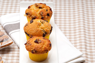 Image showing fresh chocolate and raisins muffins