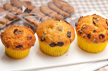 Image showing fresh chocolate and raisins muffins