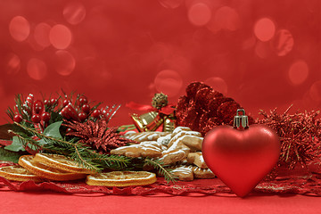 Image showing background with red heart,and gingerbreads