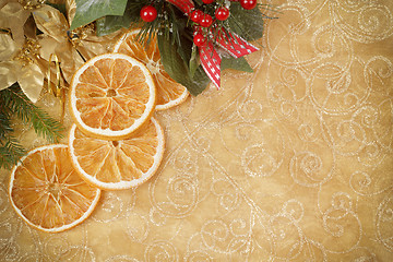 Image showing christmas background with needles and orange slices