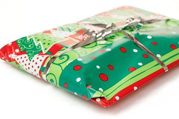 Image showing christmas gift with silver ribbon