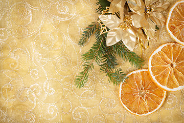 Image showing christmas background with needles and orange slices