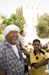 Image showing editorial juice vendor with son Damascus Gate Jerusalem