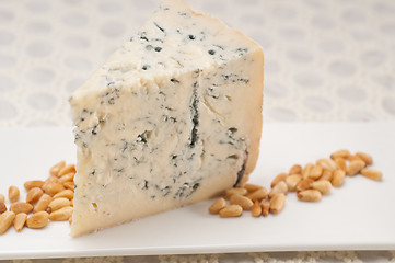Image showing gorgonzola cheese fresh cut and pinenuts