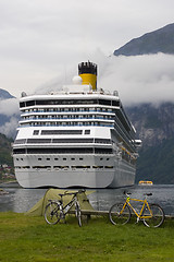 Image showing Cruise liner in the Geirangerfjord