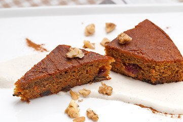 Image showing fresh healthy carrots and walnuts cake dessert